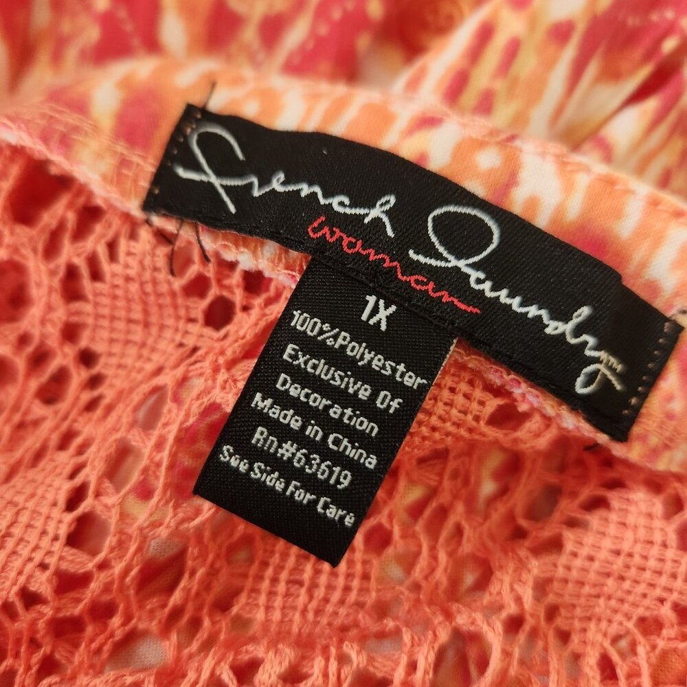 Summer Sleeveless Orange Geometric White Print Crochet Boho Hippie Top Size 1X - Picture 7 of 8